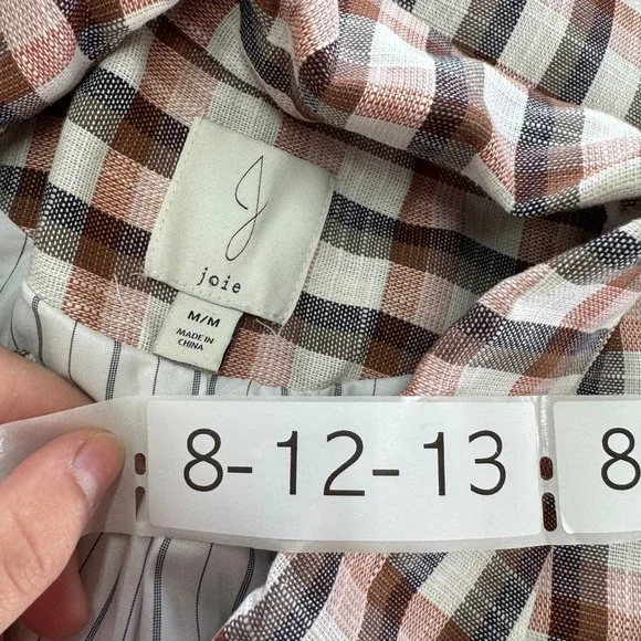 Joie Blazer Womens Medium Brown Anilah Empire Plaid Double Breasted Jacket - Picture 4 of 8